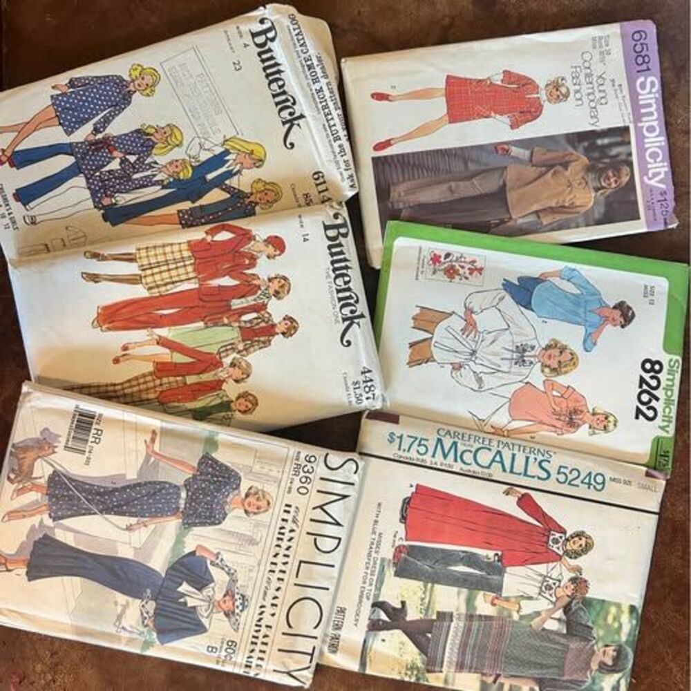 Vintage 1970s Sewing Pattern Lot - 6 Retro Dresses, Smocks & Pant Suits